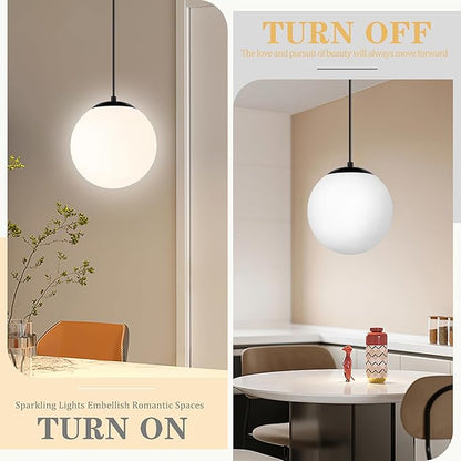 KoKo&Yukina 10" Globe Pendant Light Black Plug in Pendant Light Adjustable Hanging Lights with Plug in Cord Matte Black Finished with Milk Glass Lampshade for Bedroom Kitchen Island（Bulb Included）