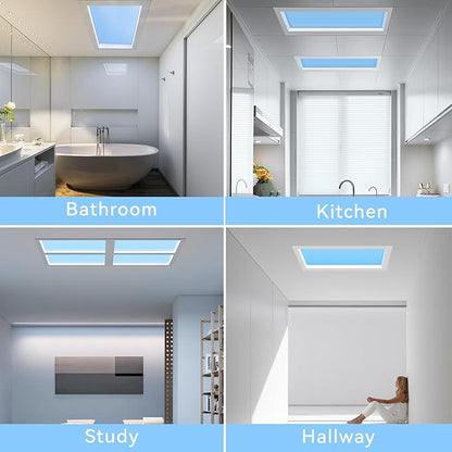 2x2 Ft Smart Blue Sky Light Ceiling Lamp, APP Control and Biological Rhythm Simulate Sunlight Irradiation, Artificial Skylight for Living Room, Bathroom, Office (2x2 Ft)