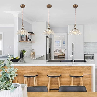 Vintage Small Glass Pendant Light Fixtures for Kitchen Island 10.6" Farmhouse Brass Gold Adjustable Hanging Ceiling Light for Bedroom Coffee Shop Dining Room Sink Table