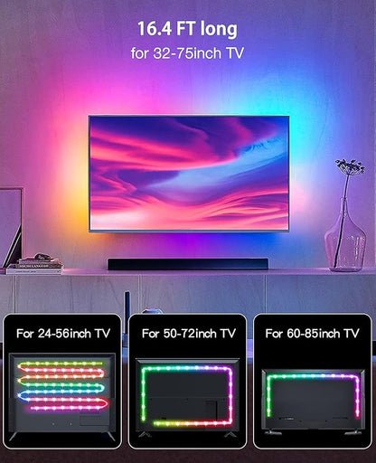 TV Led Backlight, 16.4ft RGB LED Lights for TV Smart Led Lighting for 65-85inch Monitor,USB Strip Lights Behind TV, Color Changing Sync with Music, Bluetooth App Controlled Led Lights for Home Decor