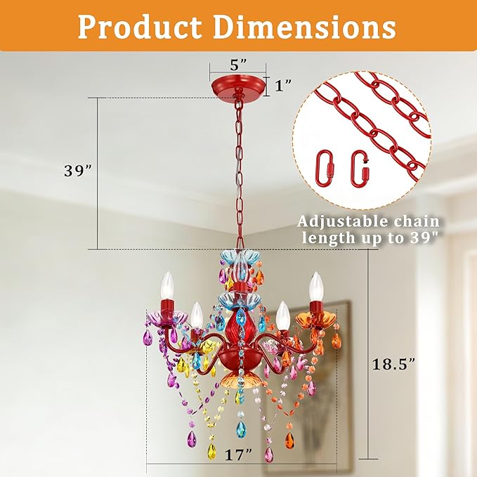 Colorful Chandelier for Bedroom Small 5-Light Acrylic Crystal Ceiling Light Fixture for Girls Bedroom, Pink Nursery Chandelier Lighting for Closet, Bathroom, Playroom, Entryway