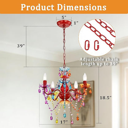 Colorful Chandelier for Bedroom Small 5-Light Acrylic Crystal Ceiling Light Fixture for Girls Bedroom, Pink Nursery Chandelier Lighting for Closet, Bathroom, Playroom, Entryway