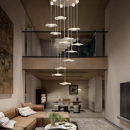 GEADI High Ceiling Chandelier,Petal Dimmable Modern LED Pendant Light with Remote Control,12-Light Height Adjustable Foyer Chandelier,Suitable for Staircase,Living Room,Entryway（Gold ）