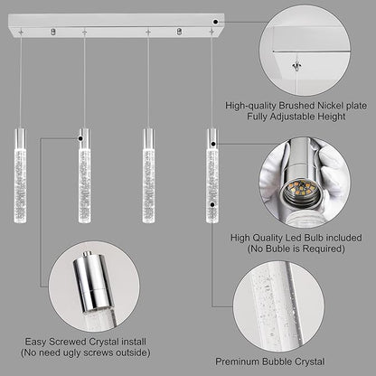 4 Light Pendant Lights Kitchen Island, Modern Chrome Crystal Pendants with Dimmable 3000K-6000K LED Ceiling Hanging Light Fixture for Dining Room Bedroom, Adjustable Height 59"