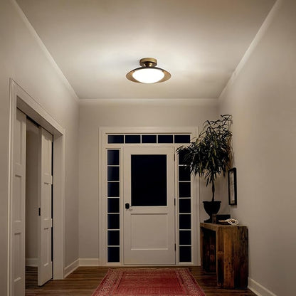 Dimmable Mid Century Modern Flush Mount Ceiling Light, Small LED Ceiling Light 5CCT 11.8in Black and Gold Kitchen Light Fxitures with Acrylic Shade for Hallway Entryway Bedroom Kitchen Laundry Room