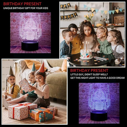 Cool Bumblebee Transformer Anime Character Autobots 3D Knight Trans LED Bedroom Decor Sleep Table Lamp with Remote 7 Colors Acrylic Visual Night Light Birthday Christmas Gifts for Fans Kids