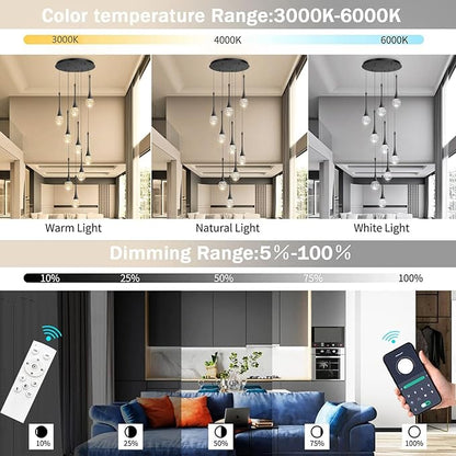 9 Light Modern Glam Crystal Chandelier for High Ceiling LED Dimmable Ceiling Pendant Light Staircase Foyer Enterway Living Room Chandelier Lighting Antique Black