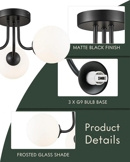 3-Globe Black Flush Mount Ceiling Light in a Modern Farmhouse Design is Ideal for Living Rooms, Bedrooms, or Dining Rooms. Model:CKCL4845-3W-BK，(Bulb Incl)