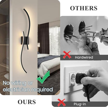 Battery Operated Wall Sconce Set of 2, 18000mAh Black Rechargeable Wall Lights with Remote Control,3000K-6000K Dimmable LED Wireless Wall Light for Living Room Bedroom Hallway,39.3 Inch (Black)