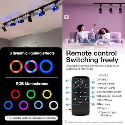 Gsou 3 Pack Track Lighting Speakers, Track Light Bluetooth Speaker, RGB Color Changing, with Remote, Music Sync, Plug IN Light head with 3.3FT Track Rail, Ideal for Smart TV, Home Decor, Kitchen, Game