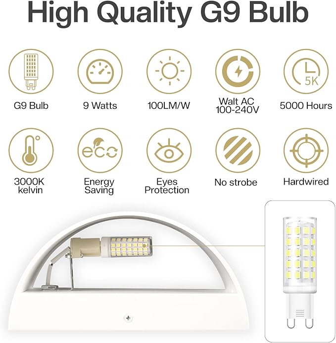 Aluminum Modern LED Wall Sconce Indoor Wall Lights 1 Pack Up and Down Wall Mount Light Fixture for Living Room Bedroom Corridor Hallway Conservatory Warm White 3000K(with G9 Bulbs)