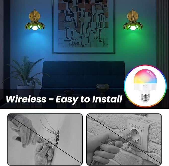 Vintage Glass Sconces Set of 2, Battery Operated Wall Light with Remote, Rechargeable Wall Sconces RGB, No Socket Required, Easy to Install, Vintage Wall Sconce for Bedroom, Hallway, Aisle