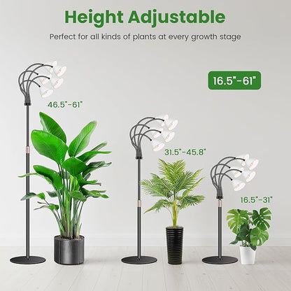 Wolezek Grow Lights for Indoor Plants Full Spectrum with Stand, 5-Head 120 LEDs Floor Plant Grow Lamp for Large Plants, Auto ON/Off Timer 6/12/16H, 5 Dimmable Levels, Adjustable Height 16.5"-61"