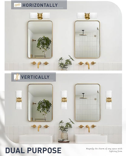Gold Sconce Wall Lighting, HWH Indoor Bathroom Sconces with Frosted White Bell-Shaped Glass, Up and Down Vanity Lights Fixtures for Bathroom, Gold Finish, 5HZG106B-2W BG-ML