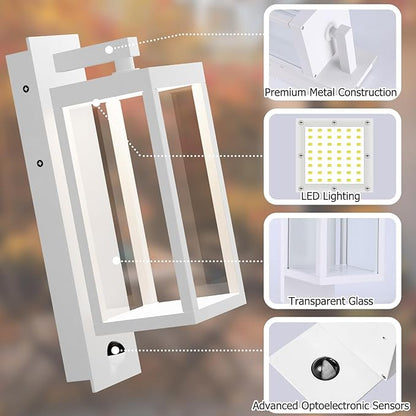 Outdoor Light Wall Sconce Motion Sensor Porch Light for House,15" LED Modern Exterior Lighting Fixture Black,Waterproof Outside Lantern with Clear Glass for Garage Patio Garden