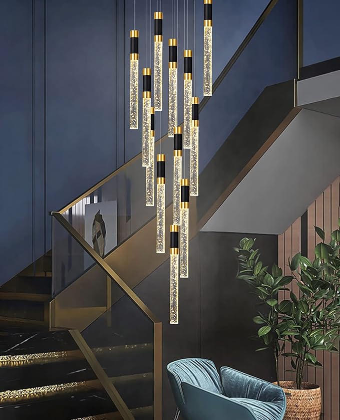 118inch 12-Lights Modern Chandeliers for Living Room LED Dimmbale Light Fixture Entryway High Ceiling Light Pendants Lighting for Dining Room Hallway Staircase with Remote Dimming Chandelier