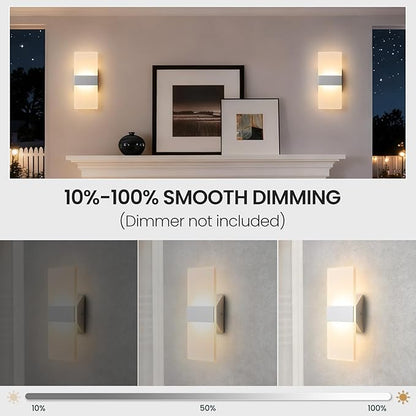 Modern LED Wall Sconces Set of Two, 12 Inch Indoor Dimmable Brushed Nickel Wall Lights, 12W 2700K-5000K Adjustable, Hardwired Acrylic Wall Sconces for Living Room Bedroom Hallway, ETL