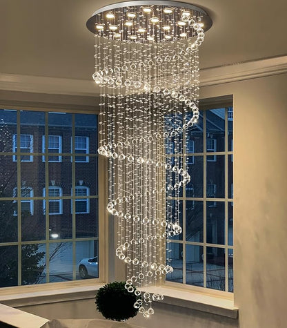 HAIXIANG W40 x H118in Chandelier with LED Bulbs Glam Crystal Light Hight Ceiling Lighting Fixtures for Living Staircase Foyer Entryway