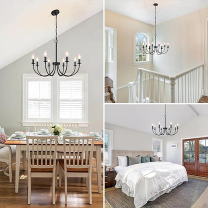 8-Light Black Chandelier, 26“ Farmhouse Chandelier for Dining Room Lighting Fixtures Hanging, Rustic Candle Modern Chandeliers for Living Room Bedroom Foyer Kitchen(Frosted Black)