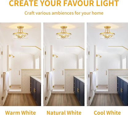11.81" Modern Gold Semi Flush Mount Ceiling Light Hammered Glass Hallway Light Fixtures Entryway Light Fixture 3-Light Lighting Fixtures for Kitchen Island Dining Room Bedroom Laundry Room Lighting