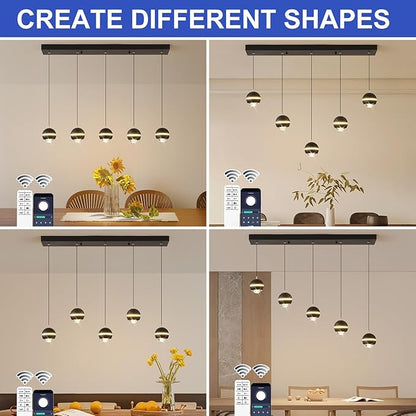 ORANOOR Modern LED Pendant Lights, Dimmable 36in Crystal Globe LED Chandelier Lighting, Black & Gold Dining Room Hanging Light Fixtures Kitchen Island Linear Pendant Light for Dining Table (3500lm)