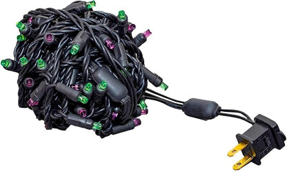 Novelty Lights 25ft Christmas String Lights, 50 Purple/Lime LED Bulbs on Black Wire, 6" Spacing, Connectable Indoor Outdoor Commercial Grade Lighting for Holidays Patio Weddings