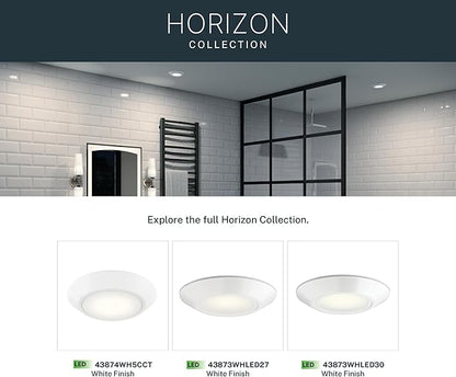 Kichler Horizon LED Downlight in White, 6.4" Flush Mount Interior Dimmable Light, 3000K, Wet Rated Integrated LED, (6.4" W x 1.3" H), 43873WHLED30, White