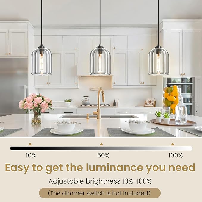 Crystal Pendant Light Kitchen Island: 2 Pack Black K9 Crystals Lights - 5.1" Dimmable Contemporary Cylinder Light above Dining Table - Modern Ceiling Hanging Lighting for Bedroom E12 Bulbs Included