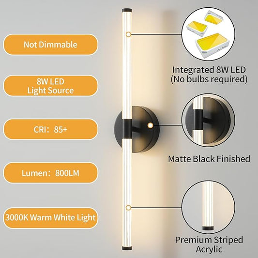 KUZZULL Wall Sconces Set of Two Matte Black LED Wall Lights Modern Linear Sconces Lighting Indoor Sconces Wall Decor Set of 2 Mounted Lamp for Living Room Wall Scones, Wall Lights Set of 2