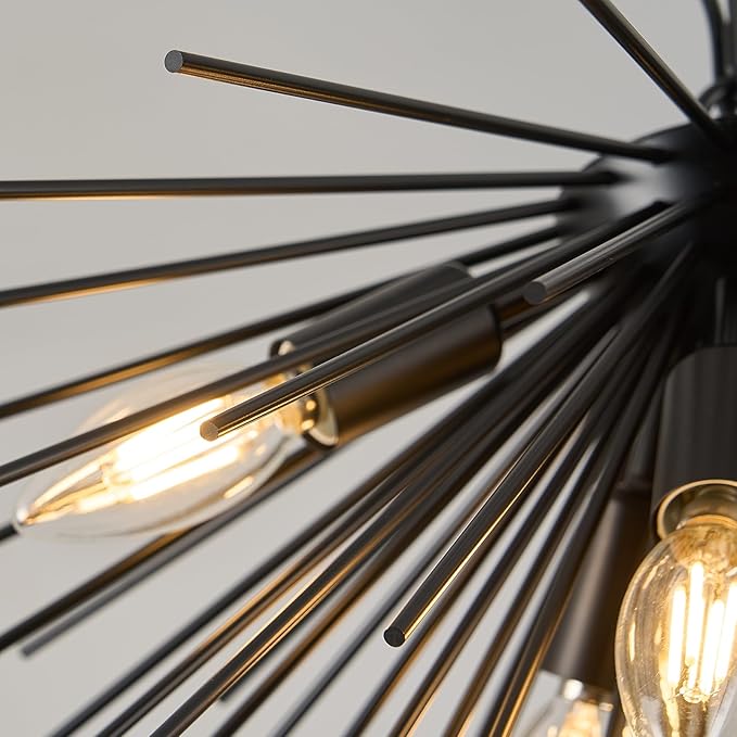 Black Sputnik Ceiling Light, 6-Light Starburst Chandelier Ceiling Lights Mid Century Modern Satellite Flush Mount Light Solid Metal for Entry Kitchen Sink Dining Room