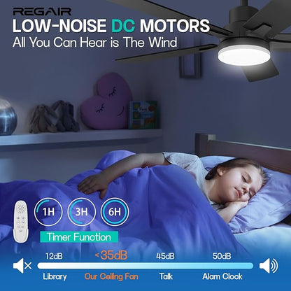 Ceiling Fan with Light 42-Inch, Remote Control Reversible DC Motors, 3CCT Dimmable Timer Noiseless, Black Ceiling Fan for Bedroom Living Room, Indoor&Outdoor ETL Listed