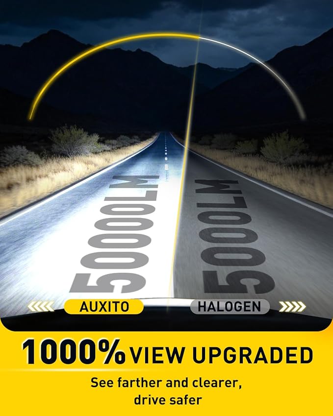 AUXITO 9006 Bulb HB4 Bulbs, 50000LM Brighter Ultra-Bright, Plug N Play, Long Lifespan, No Flicker, 99% Compatibility, 2PCS