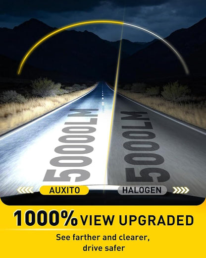 AUXITO 9006 Bulb HB4 Bulbs, 50000LM Brighter Ultra-Bright, Plug N Play, Long Lifespan, No Flicker, 99% Compatibility, 2PCS
