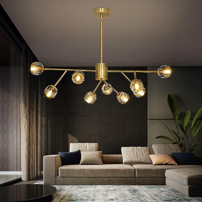 Depuley Modern Gold Sputnik Chandelier: 9-Light Crystal Glass Chandelier for Dining Room - Kitchen Table Light Fixture Mid Century Hanging Lamp Height Adjustable for Foyer (Included G9 Bulbs)