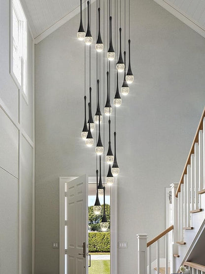 ykolupty 138'' Modern Chandelier,20-Lights Black Modern Pendant Light Fixture Staircase Large Chandelier Lobby Living Room Bedroom Foyer High Ceiling Chandelier