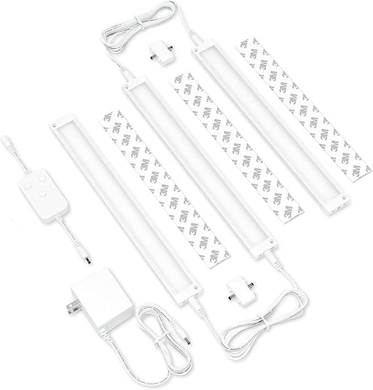 EShine 3 Pack 12 inch White Smart Dimmable LED Under Cabinet Lighting Kit Compatible with Alexa, Google - Cool White (6000K)