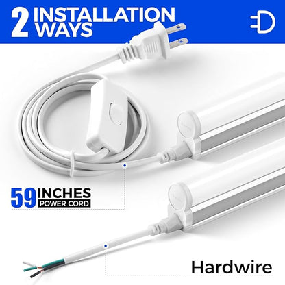 Barrina T5 4FT LED Shop Light, 2 Pcs Power Cords 6500K Super Bright White 2200lm 20W Utility Light Fixture, Ceiling Commercial Bay Light for Workshop Garage, Corded Electric with ON/Off Switch, 6 Pack