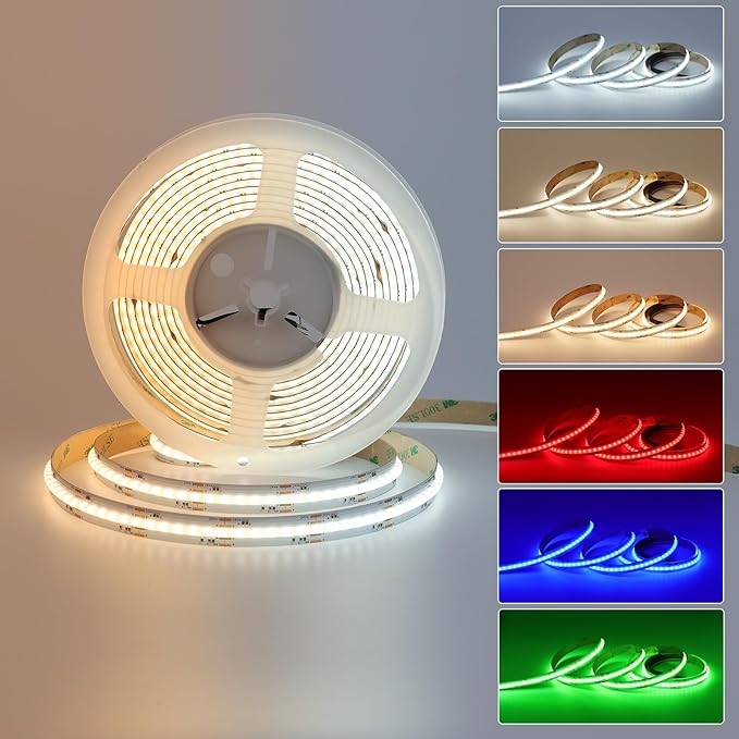 JOYLIT RGBCCT COB LED Strip Light 24V 16.4FT/5M Indoor, 840LEDs/M 21W/M Bright Uniform 2700K-6500K Tunable White +RGB Multicolor Changing Tape Lights for Party, Club, DIY Decoration (LED Strip Only)
