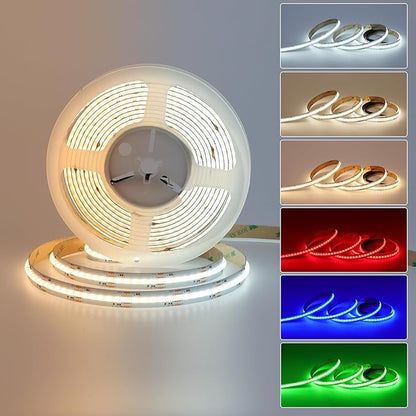 JOYLIT RGBCCT COB LED Strip Light 24V 16.4FT/5M Indoor, 840LEDs/M 21W/M Bright Uniform 2700K-6500K Tunable White +RGB Multicolor Changing Tape Lights for Party, Club, DIY Decoration (LED Strip Only)