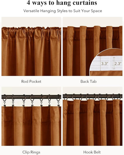 StangH Burnt Orange Halloween Backdrops High Ceiling Tall Curtains 132 inches Long Back Tab Thermal Insulated Window Door Drapes for Living Dining Room Office, W52 x L132, 2 Panels