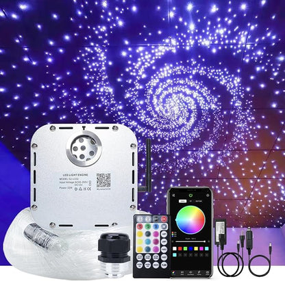 AKEPO 32W APP Twinkle Fiber Optic Lights Kit Music Activated RGBW Star Headliner Kit, 1200pcs 16.4ft/5m 0.03in/0.75mm Optical Fiber Cable + 28key Remote + Crystals for Car Headliner Starlight & Home