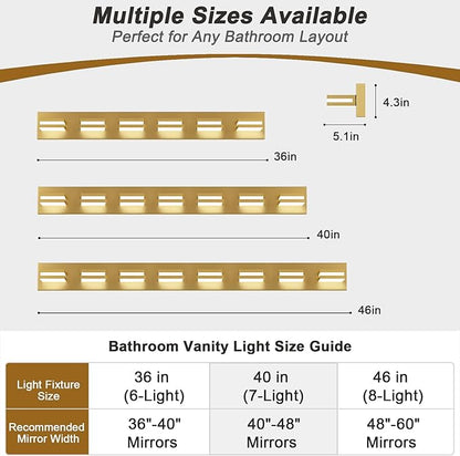IZORRO LED Modern Bathroom Lights Fixtures(8-Light,Dimmable,360°Rotate),Brushed Glod Acrylic Wall Lighting,Vanity Lights for Bathroom Over Mirror - 6000k 48In （No Assembly Required）