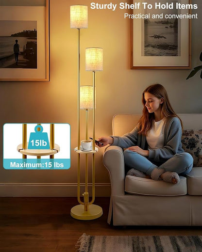 Gold Floor Lamp Dimmable 64IN Tall Standing Lamps with Soft Warm White Eye Care 3000K G9 Bulbs, Mid Century Modern Floor Lamp with 5Lbs Heavy Base for Livng Room Bedroom