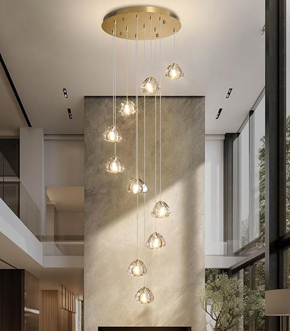 HAIXIANG Glam Chandelier with LED Dimmable Bulbs Bubble Crystal Balls Glam Chandeliers High Ceiling Pendants Light Fixtures Adjustable Long Lights Gold Light