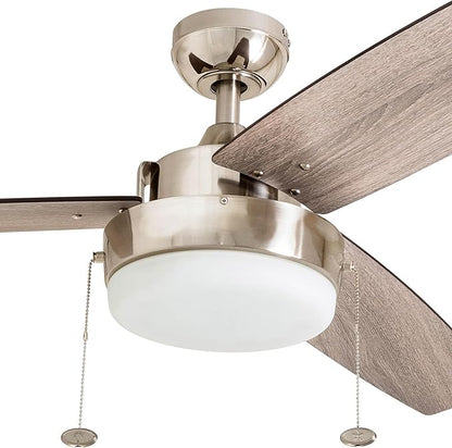 Prominence Home Statham, 52 Inch Contemporary Indoor LED Ceiling Fan with Light, Pull Chain, Dual Mounting Options, Modern Dual Finish Blades, Reversible Motor - 51018-01 (Espresso)