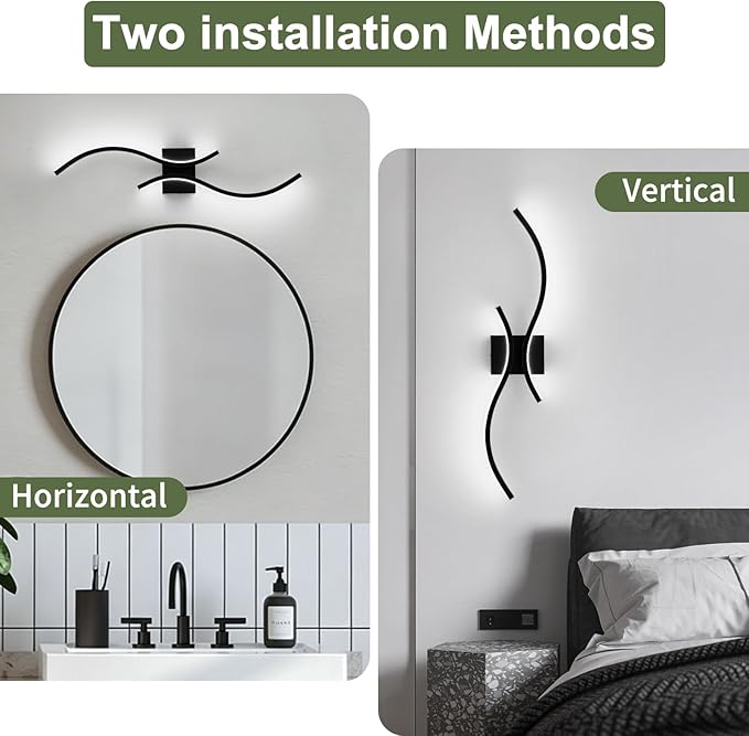 CANEOE Modern LED Wall Sconce Set of Two, 6000K Warm White Led Wall Light Fixture, 31.5inch Black Modern Sconces Wall Lighting for Bedroom, Living Room, Hallway, Staircase, Bathroom