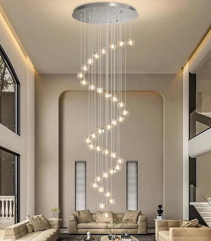 HAIXIANG W27.5 x H197 Extra Large Chandelier Bubble Crystal Balls Glam Chandeliers Dimmable Light High Ceiling Pendants Light Fixtures Adjustable Long Lights Silver Chrome