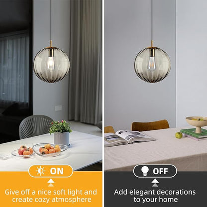 Modern Smoke Grey Glass Pendant Light, Kitchen Island Lighting Single Globe Pendant Light Fixtures Century Kitchen Island Pendant Lighting for Bedroom Living Dining Room Light Fixture （Without Bulb）