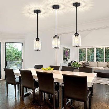 2 Pack Black Pendant Lights Kitchen Island, Modern Crystal Kitchen Pendant Lighting Over Island Dining Room Light Fixtures Adjustable Hanging Pendant Light for Bathroom Hallway Entryway Foyer Bedroom