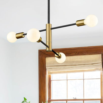 Modern Sputnik Chandelier Adjustable 4-Light Industrial Ceiling Light Fixture Mid Century Semi Flush Mount Ceiling Light Fixture Farmhouse Pendant Lighting for Dining Room Bedroom Gold